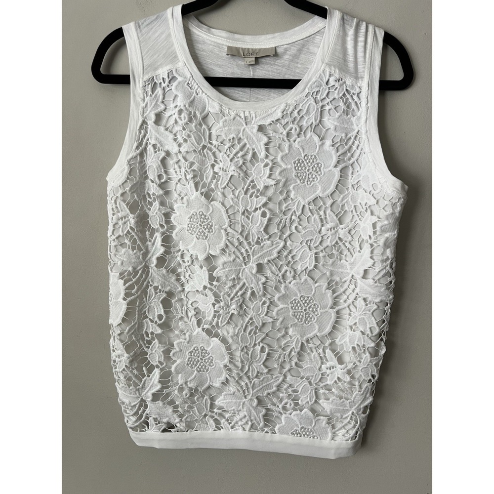 LOFT Womens White Floral Lace Tank Top Size Small Crochet Classic NWT Resort